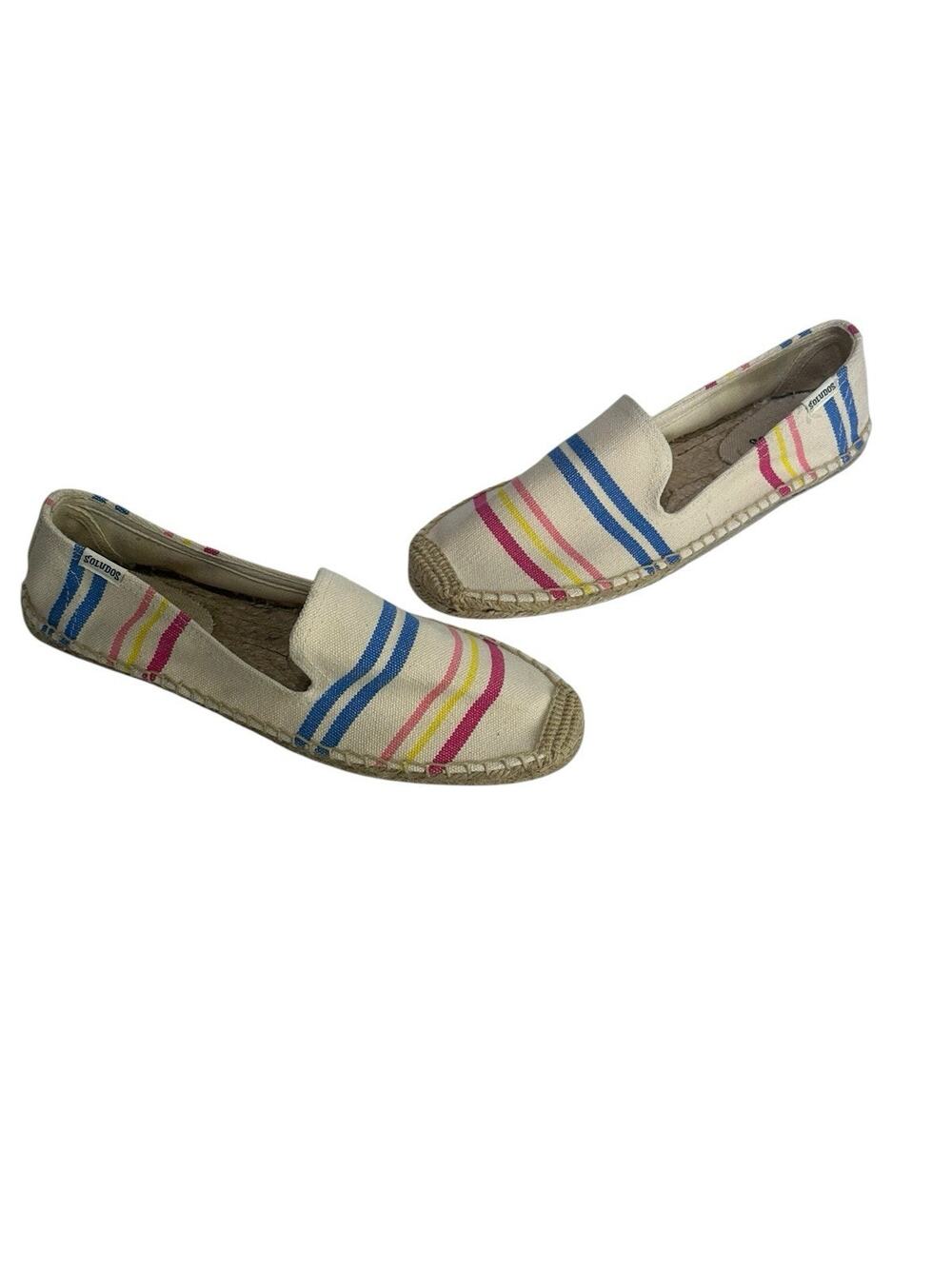 Soludos Womens Candy Striped Canvas Espadrille Platform Slip-On Flats US Size 8